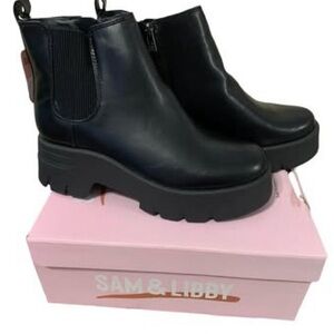 Sam & Libby Black Ankle Boots with Chunky Platform Sole Side Zip Closure Size 11